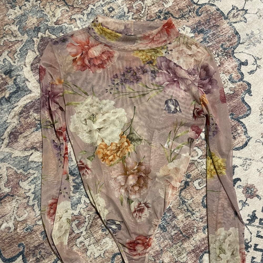 Missguided Multicolor Floral Mesh Bodysuit